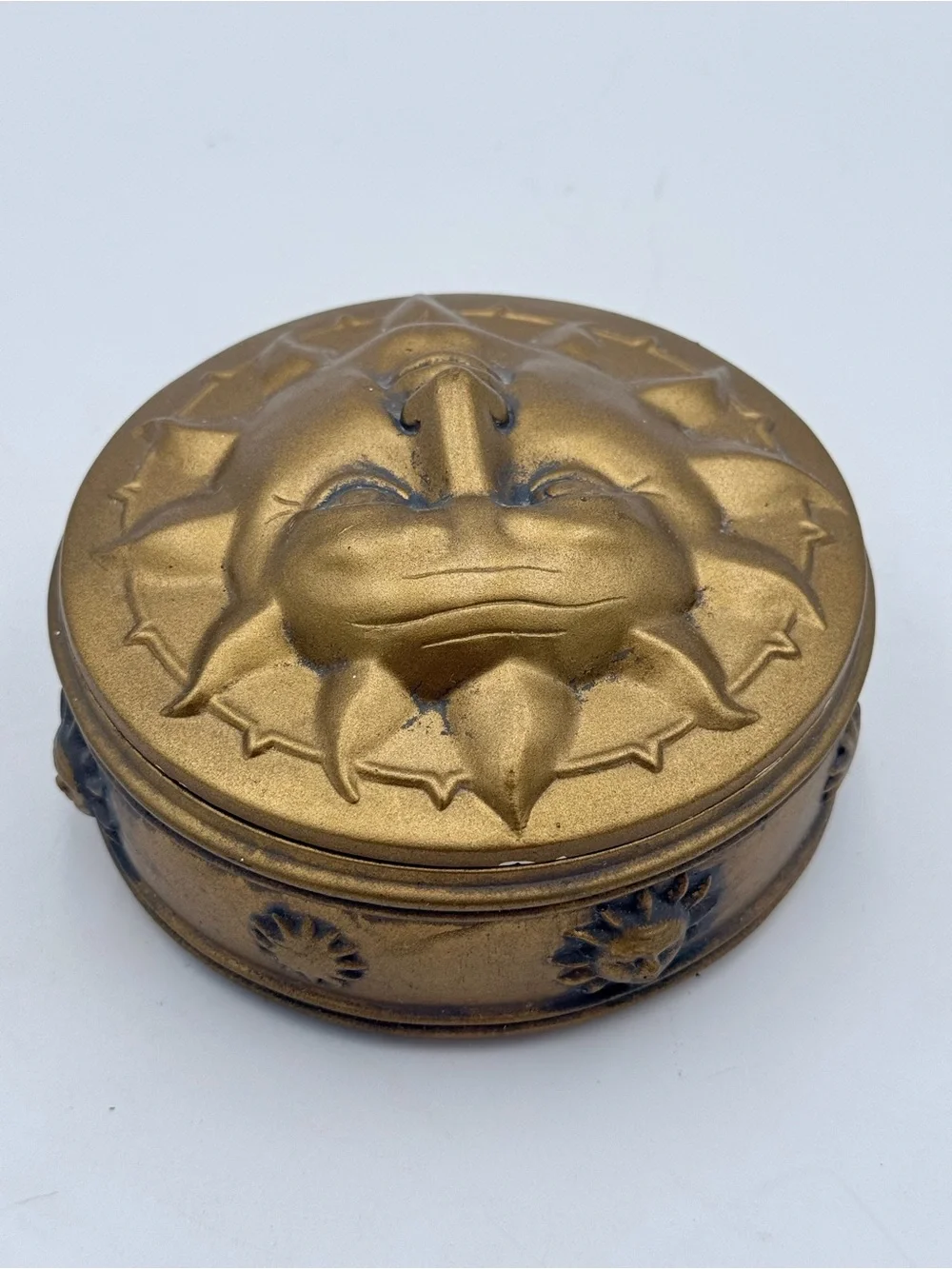 Vintage Pier 1 Gold Tone Sun Face Trinket Box